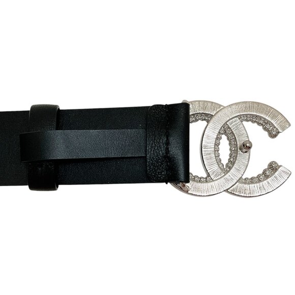 Chanel Black Leather Belt with Strass CC Logo Buckle - Picture 4 of 6
